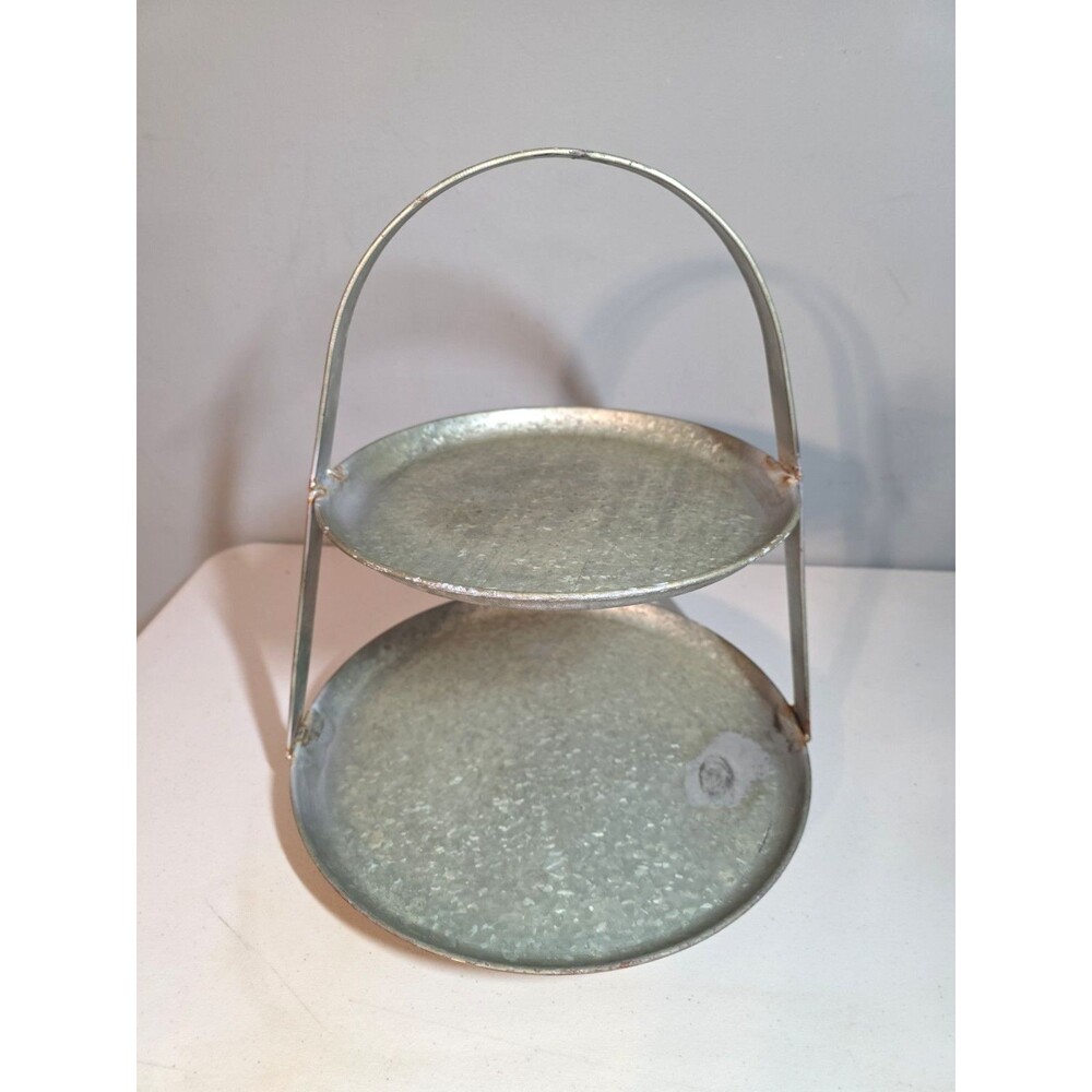 Large Pottery Barn Galvanized Two Tier Round Tray 16 Inches Cottagecore
